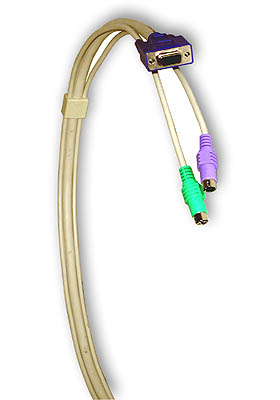 3-in-one Zip KVM cable assembly (M/F video), 6 feet