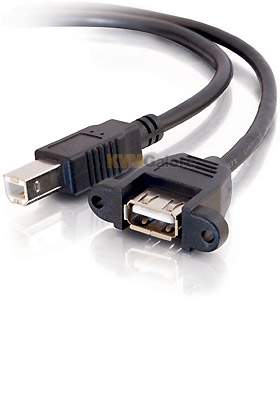 Panel-Mount USB 2.0 A Female to B Male Cable, 2-feet