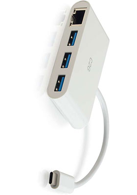 USB-C to Ethernet Adapter w/ 3-Port USB Hub, White