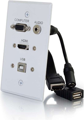 Single Gang HDMI + VGA + 3.5mm Audio + USB Wall Plate