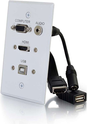 HDMI, VGA, 3.5mm Audio and USB Pass Through Single Gang Wall Plate