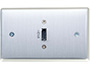 Image 3 of 4 - HDMI Pass-Through Single Gang Wall Plate, Brushed Aluminum, front view.