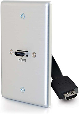 HDMI Pass-Through Single Gang Wall Plate, Brushed Aluminum