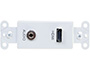 Image 3 of 4 - HDMI and 3.5mm Audio Pass-Through Decorative Wall Plate, White, front view.