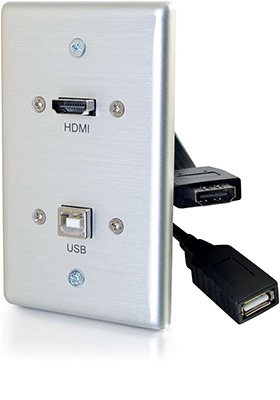 Brushed Aluminum C2G 39874 HDMI and USB Pass Through Single Gang Wall Plate