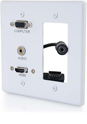 HDMI, VGA and 3.5mm Audio Pass-Through Double-Gang Wall Plate, White