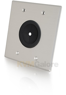 Double Gang 1.5in Grommet Wall Plate, Brushed Aluminum