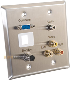 Double Gang HD15, 3.5mm, S-Video, Composite Video, Stereo Audio and Keystone Insert Wall Plate Double Gang HD15, 3.5mm, S-Video, Composite Video, Stereo Audio and Keystone Insert Wall Plate