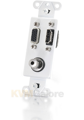 Decorative HDMI + HD15 VGA + 3.5mm Wall Plate Insert - White