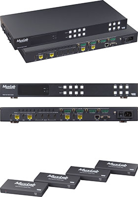 4x4 4K/60 HDMI Matrix HDBaseT PoH Switch Kit w/4 Receivers