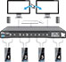 Image 4 of 5 - Four-host dual-head layout.</BR>
This layout allows you to control up to four host computers and view their video outputs on dual displays. Each host is connected to two ports: host 1 to ports 1 and 2, host 2 to ports 3 and 4, and so on.</BR>
When moving the cursor between the two displays, they will be assumed to be arranged side-by-side, with the primary display on the left side.