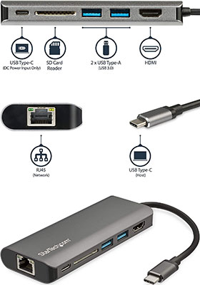 USB C Multiport Adapter, Portable USB-C Dock to 4K HDMI, 2-pt USB 3.0 Hub,  SD/SDHC, GbE, 60W PD Pass-Through - USB Type-C/Thunderbolt 3 - REPLACED BY