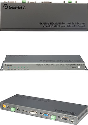 4K Ultra-HD Multi-Format 4x1 Scaler w/ Auto-Switching & HDBaseT Output