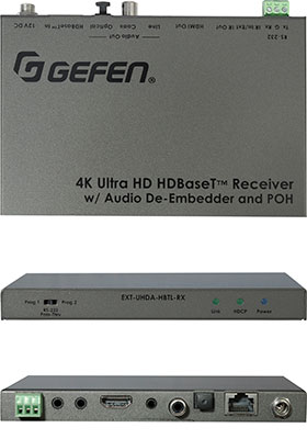4K Ultra-HD HDBaseT Receiver w/ Audio De-Embedder and PoH