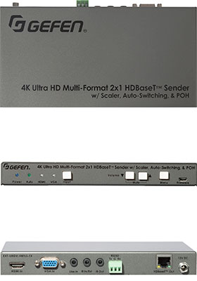 4K Ultra-HD Multi-Format 2x1 HDBaseT Sender w/ Scaler, Auto-Switching & PoH 4K Ultra-HD Multi-Format 2x1 HDBaseT Sender w/ Scaler, Auto-Switching & PoH