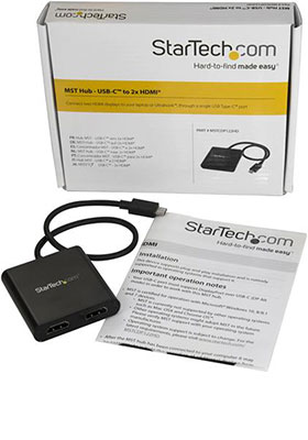 StarTech.com USB C to HDMI Adapter 4K 2 Port MST Hub Thunderbolt 3