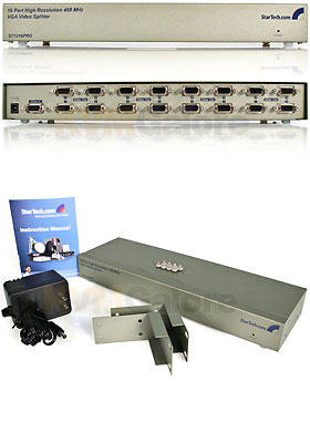 High Resolution VGA Video Splitter, 16 Ports - 400 MHz High Resolution VGA Video Splitter, 16 Ports - 400 MHz