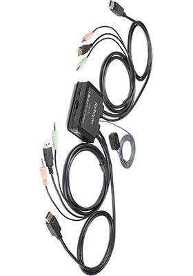 4K 60Hz DisplayPort 2-Port Cable KVM Switch w/ Audio & Remote Switch