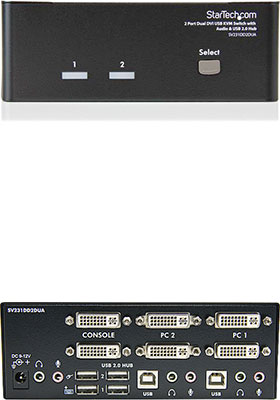 2-Port Dual-Monitor DVI KVM Switch w/ USB 2.0 Hub 2-Port Dual-Monitor DVI KVM Switch w/ USB 2.0 Hub