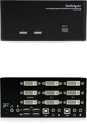 2-Port Triple-Monitor DVI KVM Switch w/ USB 2.0 Hub