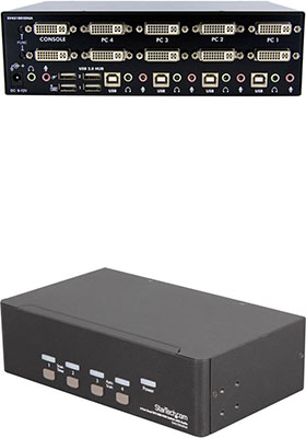 4-Port Dual-Monitor DVI KVM Switch w/ USB 2.0 Hub