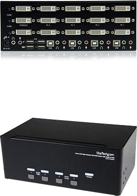 4-Port Triple-Monitor DVI KVM Switch w/ USB 2.0 Hub